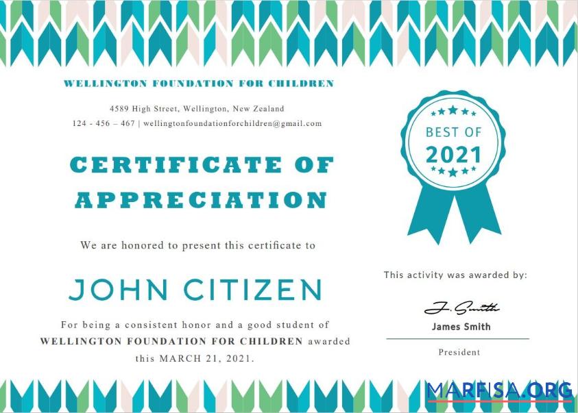 Realistic USA Student Appreciation certificate sample